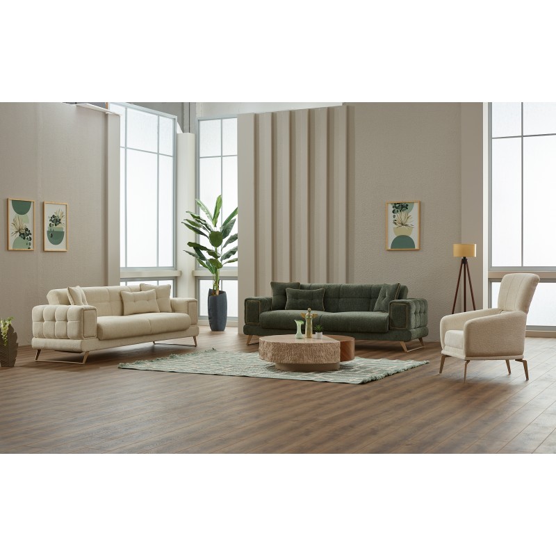 Триместен разтегателен диван Роза, Бежов, Кадифе, 245х85х85см